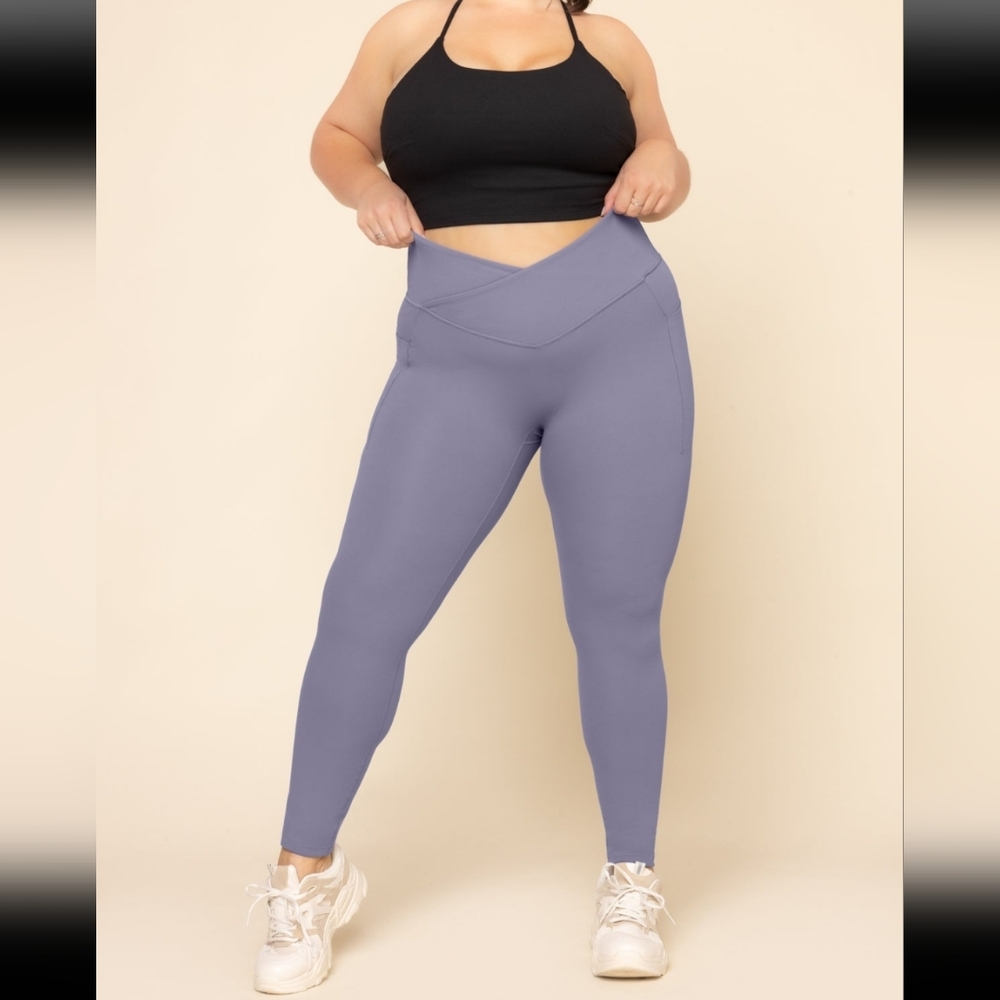 Popflex Crisscross Hourglass® Leggings with Pockets - Blue Mist S/ Petite (25")